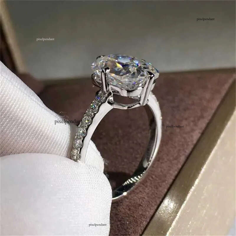 Band Rings Original 3 Carats Moissanite Gemstone Real 14 K White Gold color for Women Classic Oval Shape Bizuteria Ring Female J240924