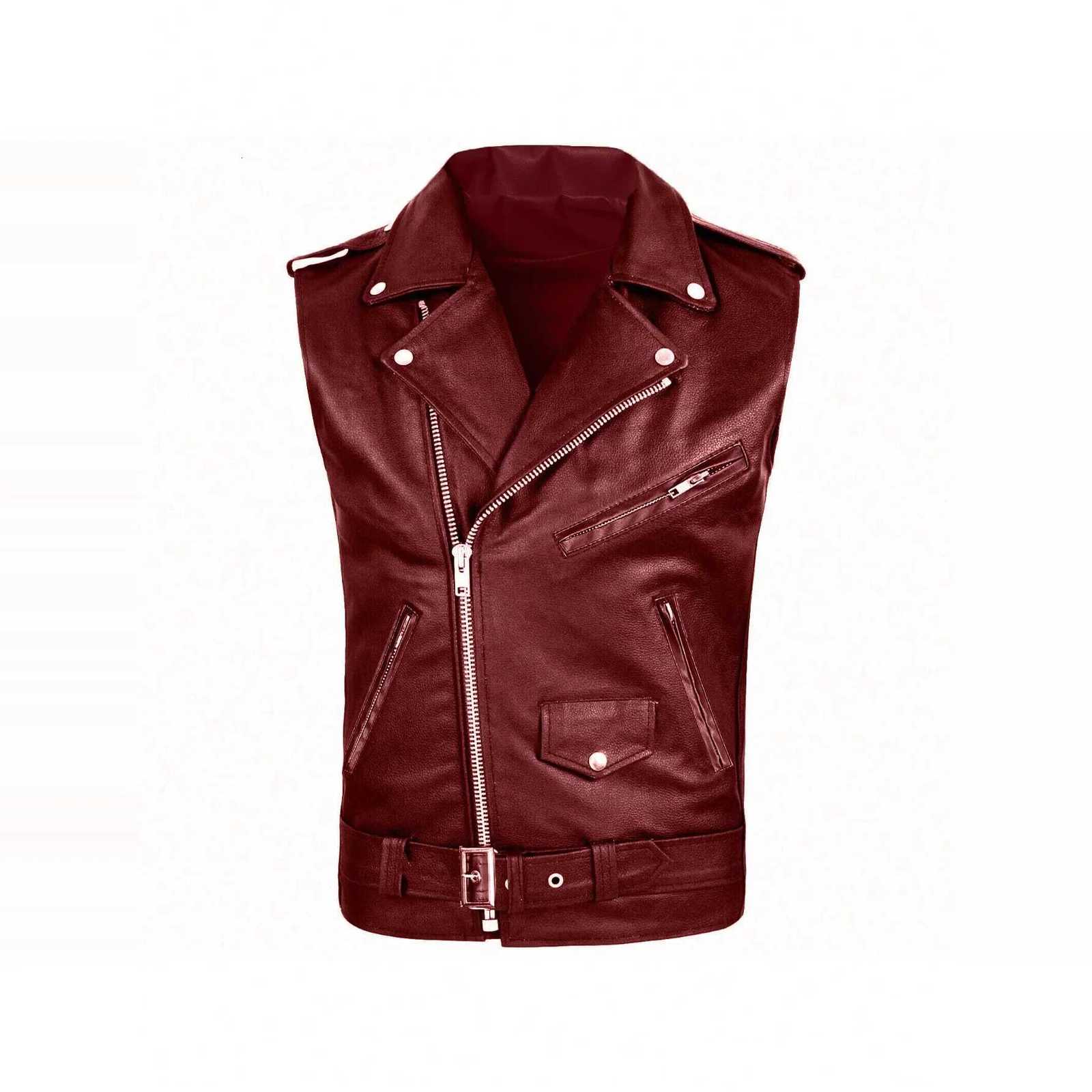 New 2025 Mens PU Leather Vest Motorcycle Jacket Vest Fashionable Mens Fake Leather Coat And Mixed Leather Coat W251023