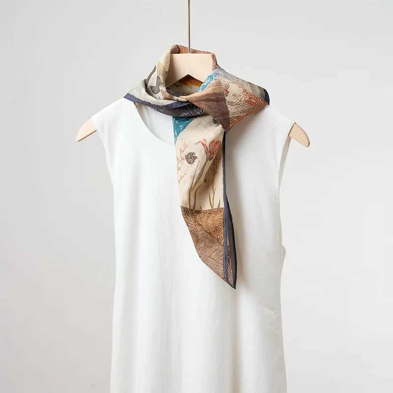 Spring Summer Lightweight Silk Cotton Blend Scarf 65x65cm Square Womens Breathable Floral Print Versatile Accessory J251113