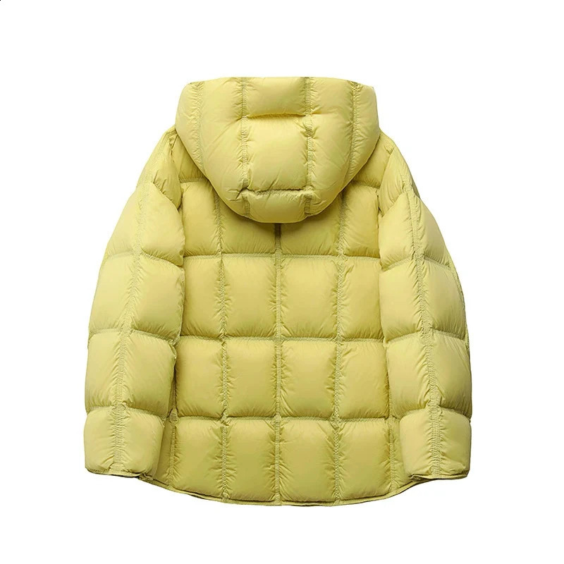 Schinteon Women Light White Down Jacket with Hood Loose Over Size Casual Autumn Winter Outwear Square Warm Short Coat 251022