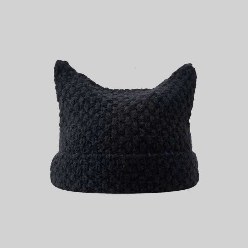 Unisex Cat Ear Stripe Knit Hat Japanese Style Winter Warm Couple Beanie Minimalist Cold Weather Outdoor Fashion Warm CapXJ251023