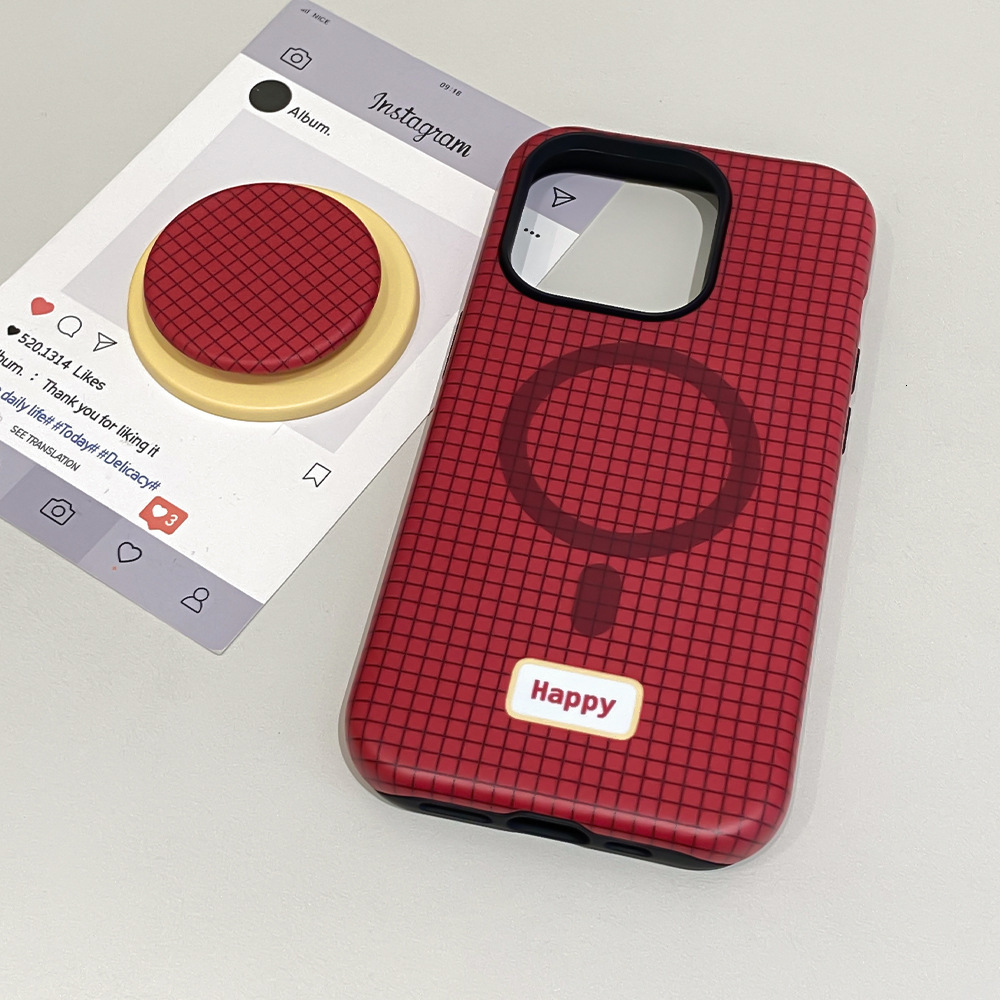Magnetic 2-in-1 Stand Compatible with iPhone 16 Pro Max Phone Ins Red Plaid 15/17 Protective Case 13