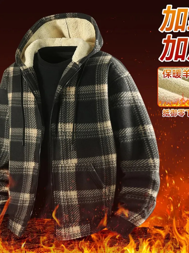 Winter Fashionable Trendy Grid Thickened Warm Lamb Fleece Jacket for Mens Casual Loose Sports Large Size High Quality 251023