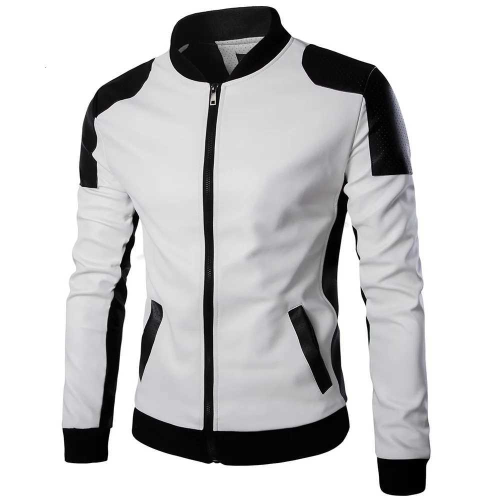 Autumn New Korean Fashion Jacket Mens Standing Collar Leather Coat Trendy Black and White Color Block Large Leather Coat M5XL W251023