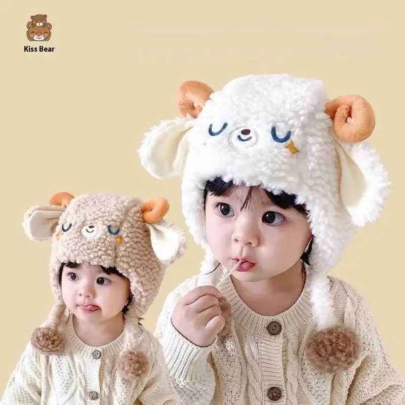 ABeautiful Cute Sheep Beanie Cap Thick Lamb Fleece Warm Earmuffs Caps For Boy Girl Outdoor Windproof Plush Fluffy Warm HatXJ251023