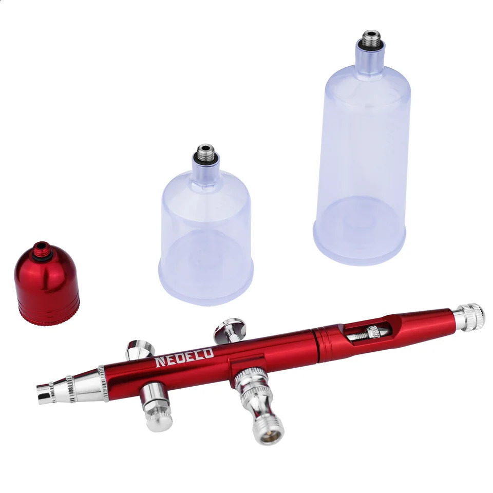 Airbrush Dual Action Gravity Feed 0m Nozzle Adjustable RedGold Cake Decorating Brushes For Nail Manicure With Wrench Straw 251015