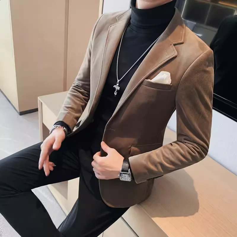 Mens Wool Suit Jacket High Quality Fashion One Grain Single Breasted Velvety Casual Solid Color West Fork 251023