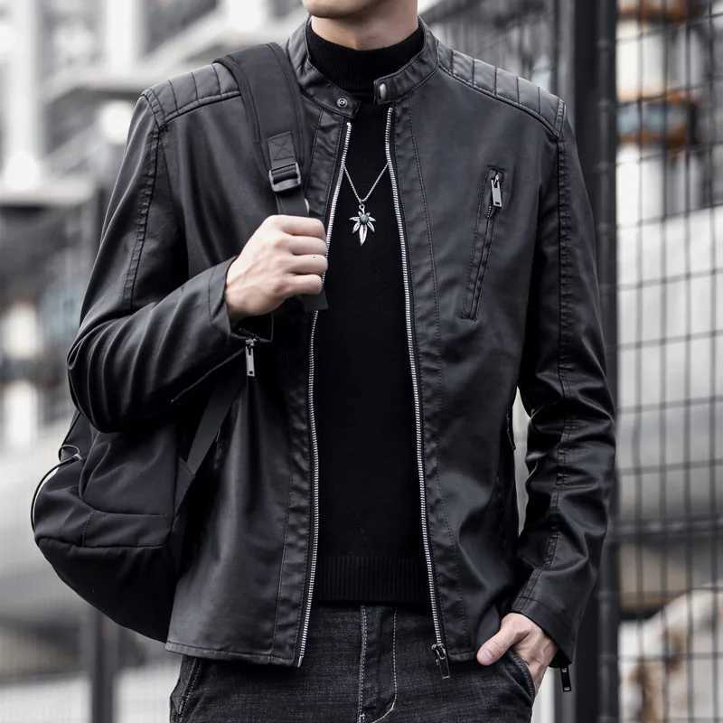 New Fashion Men Slim Fit Motorcycle Leather Jackets Man Spring Stand Collar Casual PU Leather Coats Quality Male Thin Jackets 5X W251023