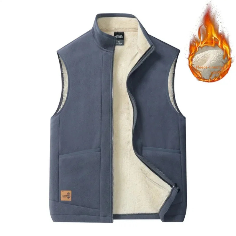 Fleece vest for men and women in spring thickened warm standup collar loose large sized jacket with fleece 251023