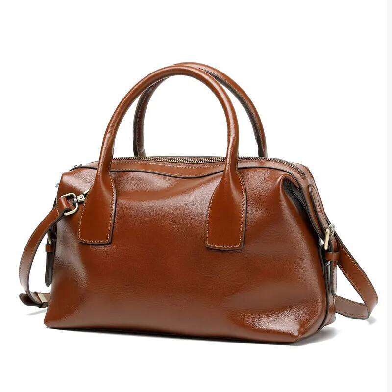 Genuine Leather Women's Vintage Designer Boston Handbag Women Versatile Shoulder Bag Cowhide Female Crossbody Bags