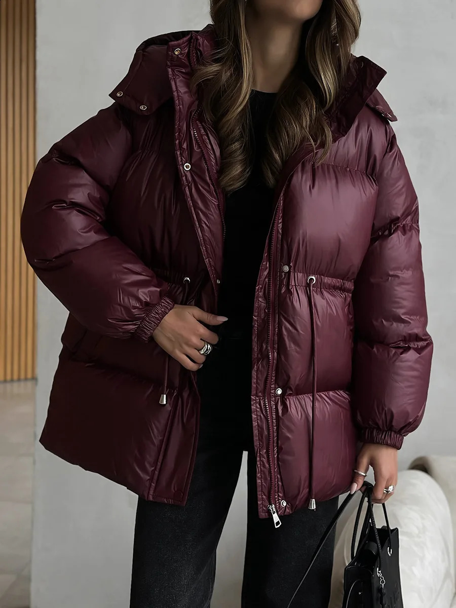 Wolfeel Drawstring Slim Fit Cotton Jacket Womens Winter Hooded Zipper Robe Comfortable Warm Bread 251021