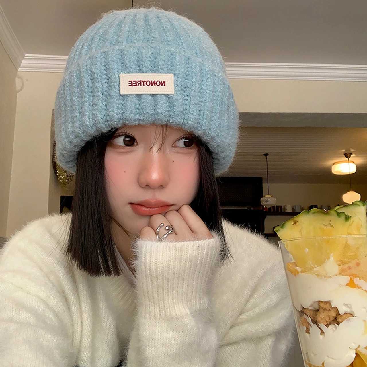 Women Winter Hat Solid Color Woolen Knitted Beanie Outdoor Anticold Ladies Girls Warm Crochet Pullover CapXJ251023