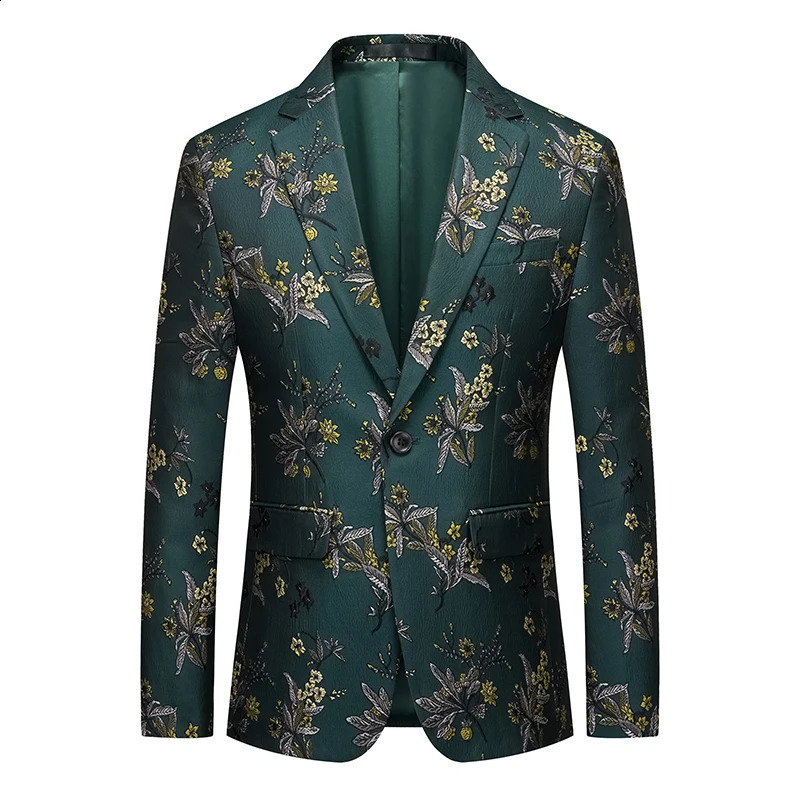 Mens Slim Fit Business Blazer Green Pattern Casual Autumn Winter Fashion Handsome Trendy Suit Jacket for Men 251023