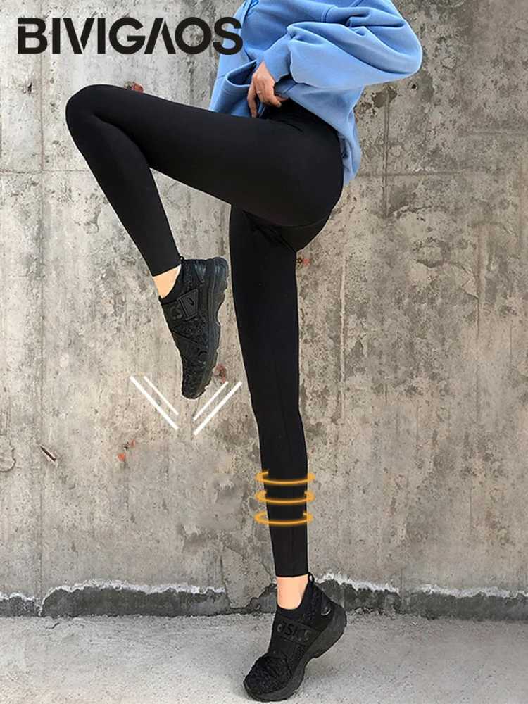 BIVIGAOS New Women Sharkskin Black Leggings Thin Workout Stretch Sexy Fitness Leggings Skinny Legs Slimming Sport LeggingsT251023