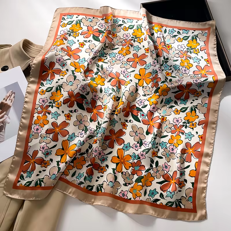 Versatile Artistic Graffiti Design Silk Handkerchiefs: Elegant 70 Centimeter Size Ladies' Wear