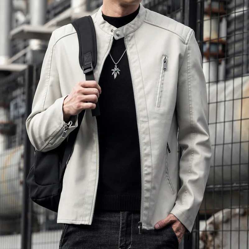 New Fashion Men Slim Fit Motorcycle Leather Jackets Man Spring Stand Collar Casual PU Leather Coats Quality Male Thin Jackets 5X W251023