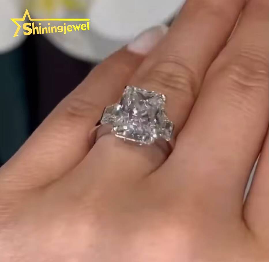 White Gold VS DEF Color IGI Certificated 5ct Radiant Cut With Trapezoid Side Stones 10K 14K Lab Diamond Wedding Ring