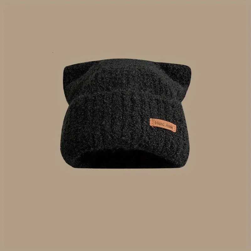 Thicker Ear Protection Soft Street Beanie Hat Wan Bonnet Solid Color Warmth Hat Winter Cute Cat Ear Earflap Knitted HatW251023