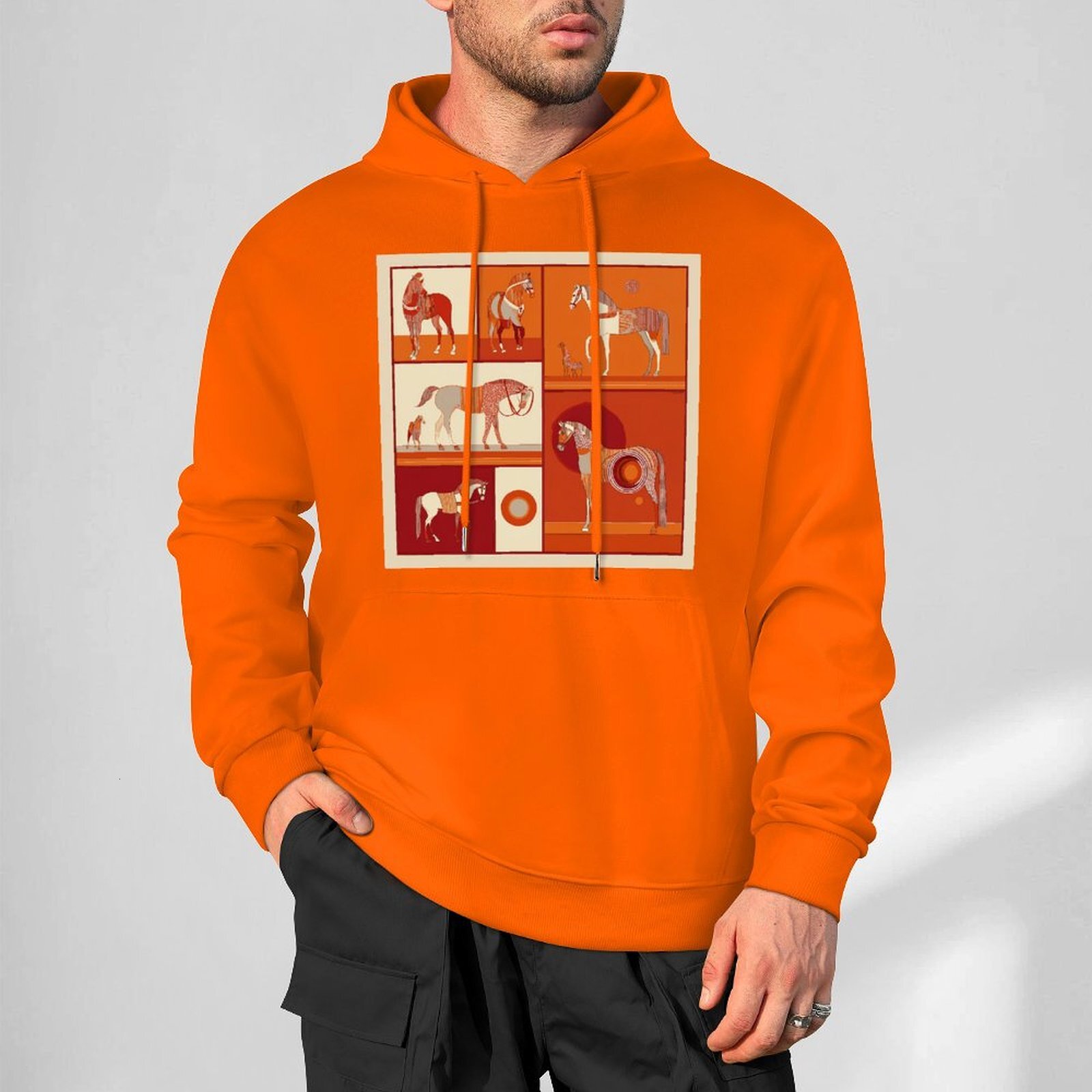 H Designer Fall Winter Hoodie Luxury Horse Print Design Unisex Long Sleeve Streetwear Hip Hop Oversized Fit Hoodie Men's Fashion Apparel H24