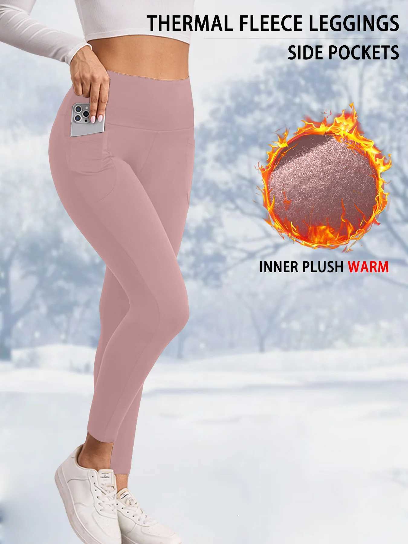 Womens Thermal Fleece Lined High Waisted with pockets Leggings Workout Winter Warm Thick Tights Soft Yoga Running PantsT251023