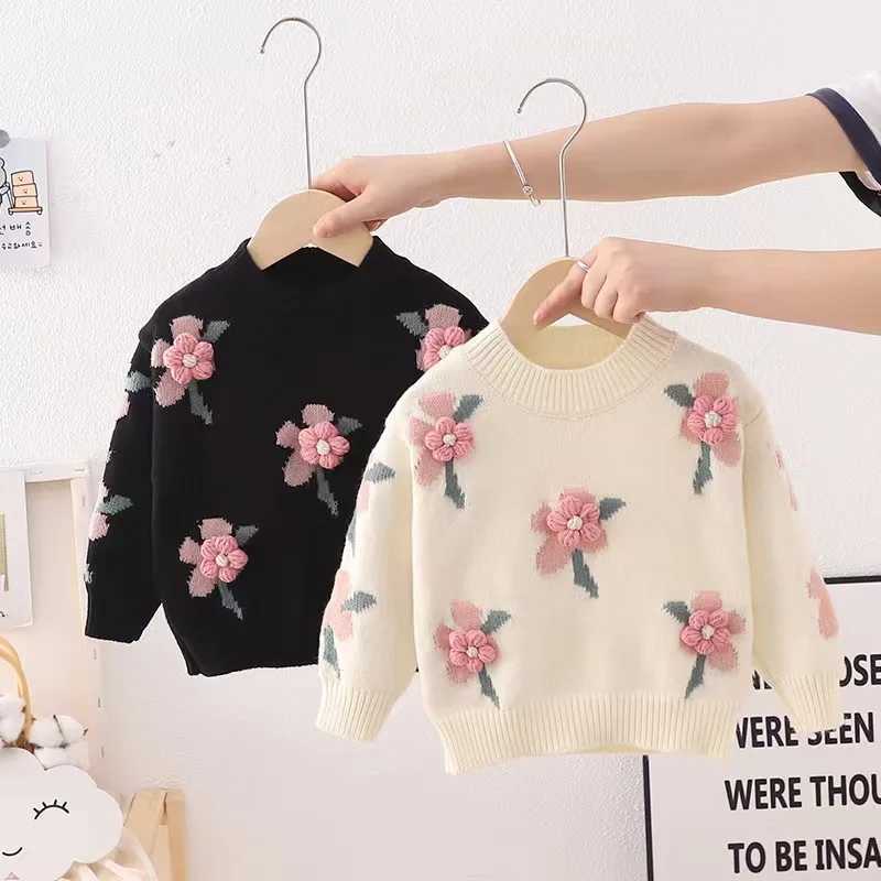 27 year old childrens clothing autumn winter new girl cute little flower baby knitted pullover childrens sweater base shirt C251023