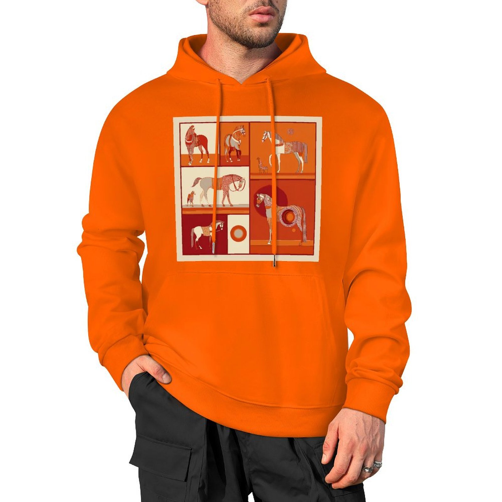 H Designer Fall Winter Hoodie Luxury Horse Print Design Unisex Long Sleeve Streetwear Hip Hop Oversized Fit Hoodie Men's Fashion Apparel H24