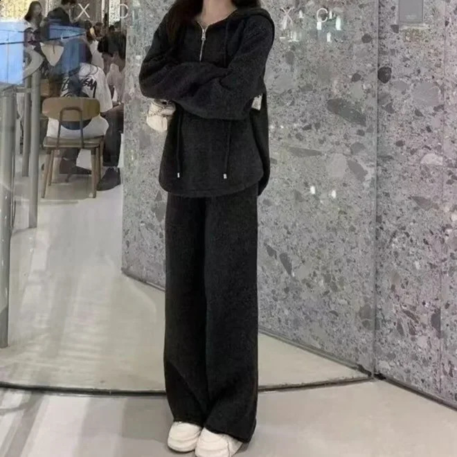 Casual Sportswear Set Womens Loose Slimming Solid Color Hoodie Fashionable TwoPiece Autumn Arrival plus Size 251016