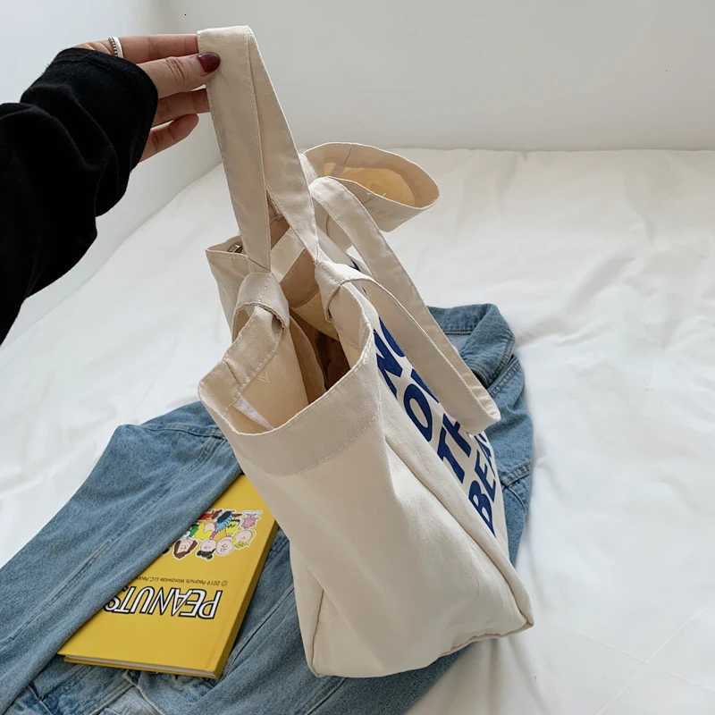 Womens Canvas Handbag Simple Designer Shoulder Bag Lazy Style Female Letter Print Large Capacity Shopper Canvas Tote Bag 2022L251023