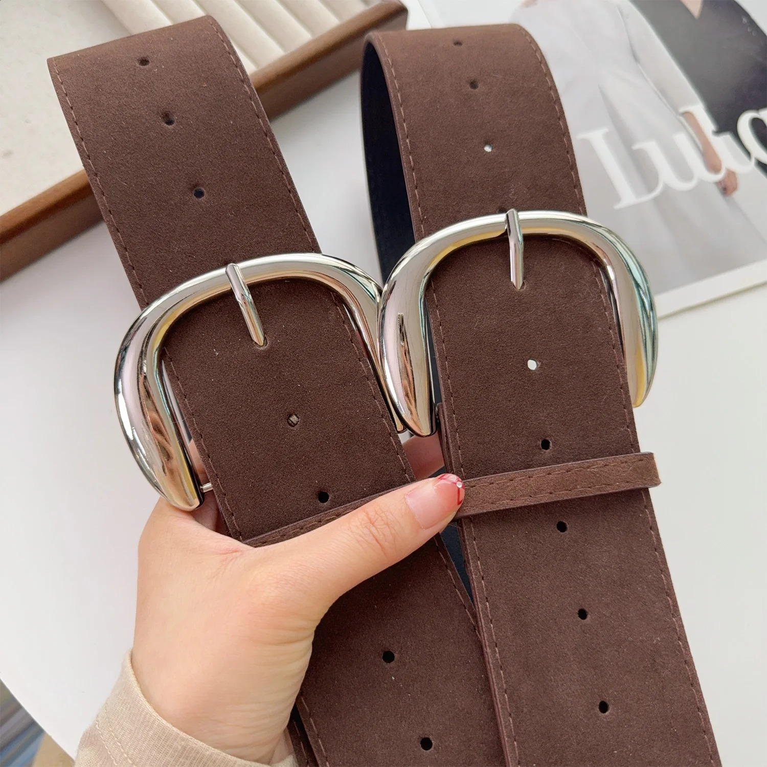 Vintage Y2K Maillard Brown Belt Jeans Student Coffee Versatile Wide Belt Retro Pu Leather Hip Hop Fashion Waistband Decorative 251013