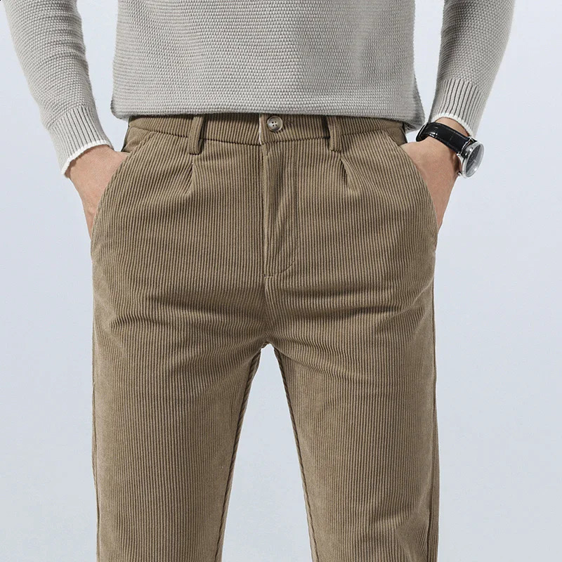 Spring Autumn Mens Corduroy Casual Pants Business Fashion Solid Color Elastic Regular Fit Trousers Male size 2938 251023