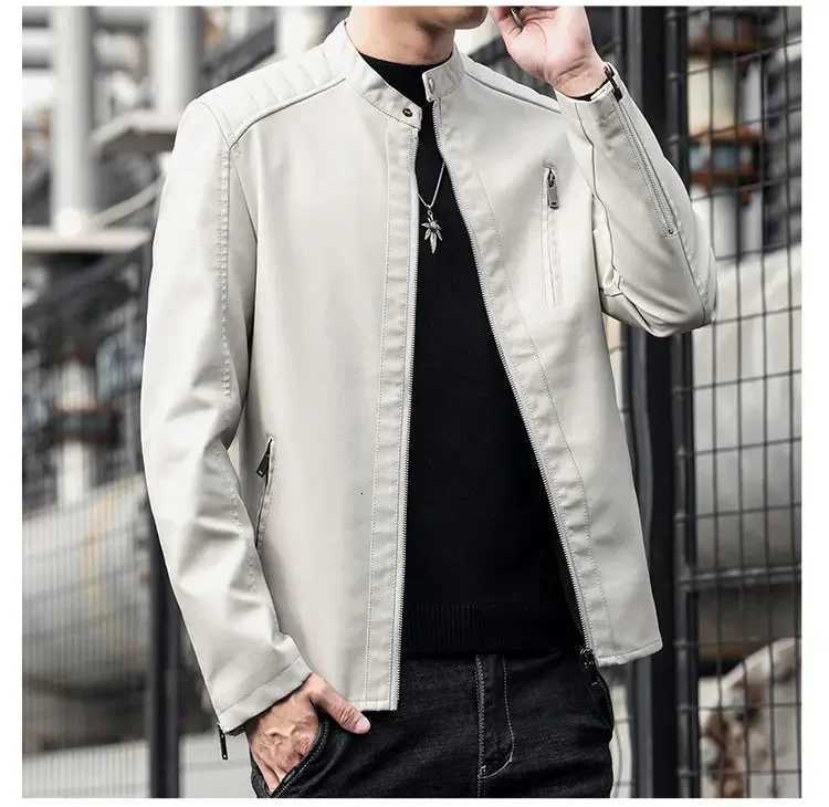 New Fashion Men Slim Fit Motorcycle Leather Jackets Man Spring Stand Collar Casual PU Leather Coats Quality Male Thin Jackets 5X W251023