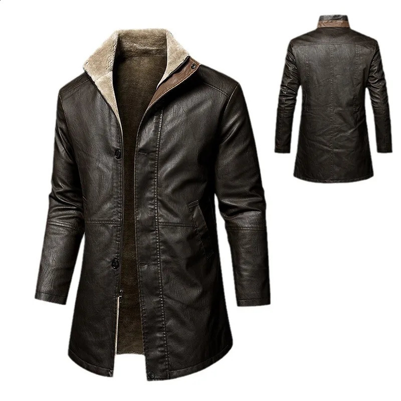 Men Coat Winter Long Leather Jacket Casual Coats Faux Vintage European Size Plus Fleece Large Lapel Suit Fur 251023