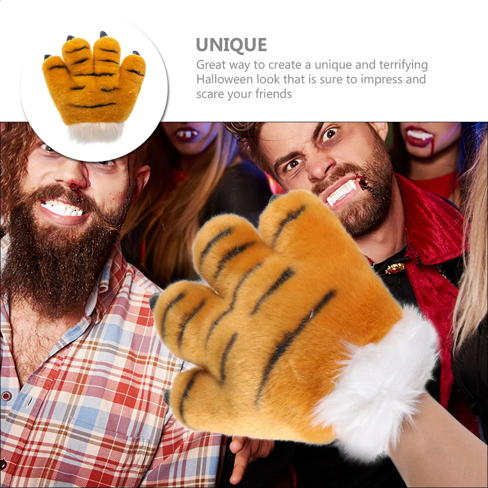 Simulated Tiger Paw Headband Headbands Plush Warm Gloves Thicken Palm Oven Women Elegant Claw Costume Short Mittens Child Hand 251021