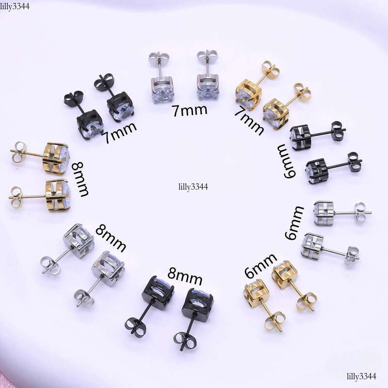 Stainless Steel Four-Prong Inlaid Zircon Crystal Simple Personality Small Earrings