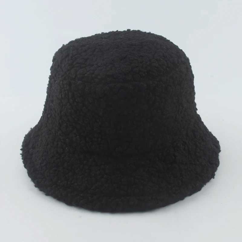 Lamb Wool Bucket Hat Winter Warm Hats For Wen Lady Thicken Flat Top Unisex Men Panama Outdoor Fisherman Hat sW251023