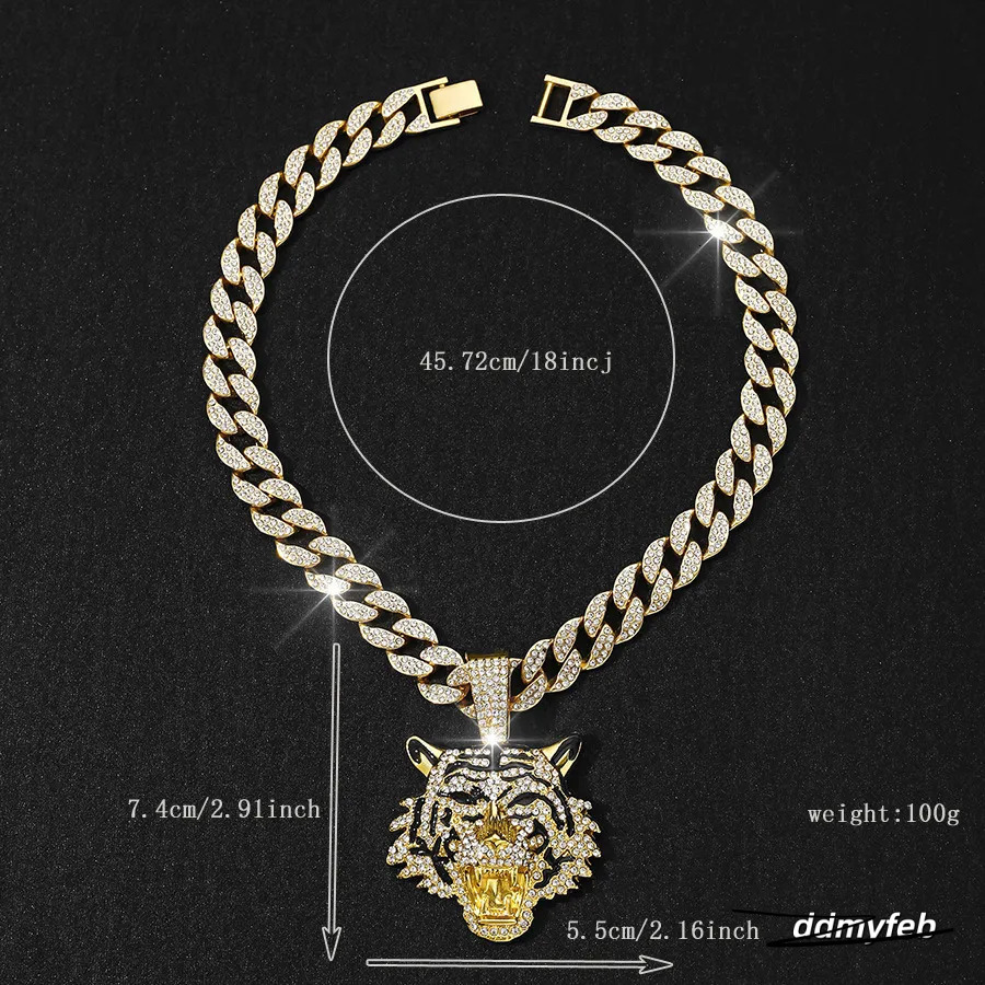 Men's Alloy Cuban Chain Necklace With 3D Tiger Pendant - Hip Hop Style Statement Jewelry Ddmyfeb