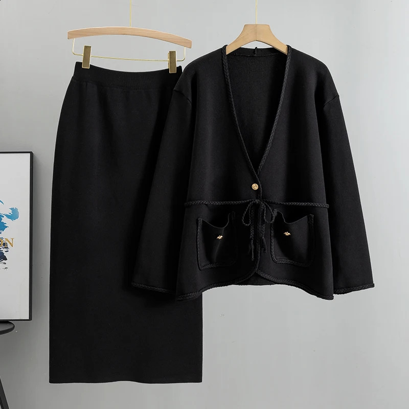 Autumn Knitted suit with skirt two piece set women Spring sweater sets Korean style fall 2 outfit Sweater 251022