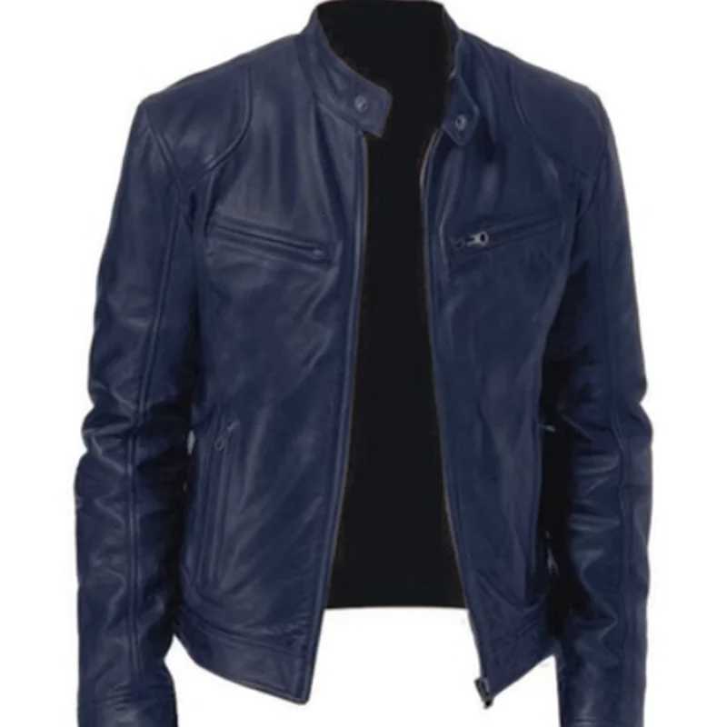 2023 Fashion Mens Leather Jacket Slim Fit Stand Collar PU Jacket Male Antiwind Motorcycle Lapel Diagonal Zipper Jackets Men W251023