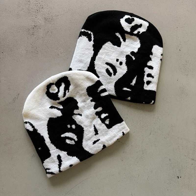 1pc Face Pattern Intarsia Beanie Hatswinter Casual windproof elastic skull CapSuitable for outdoor activities and daily wearXJ251023