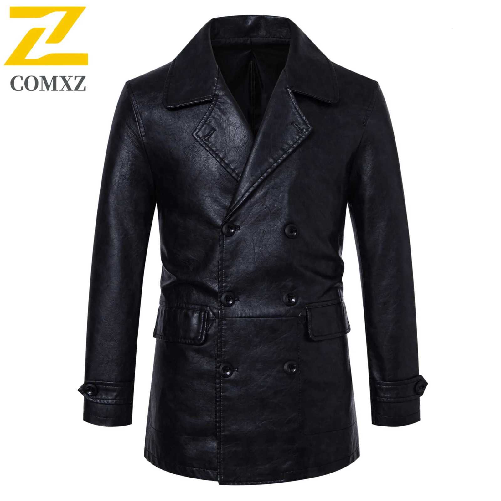 2025 New Mens Leather Jacket Urban Retro Midlength Belt PU Leather Coat chaqueta Autumn Winter Motorcycle Faux Leather Jacket W251023
