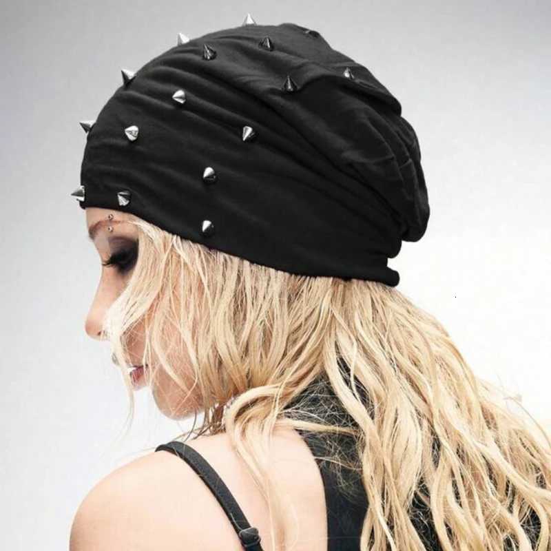 1pc Punk Style Rivet Decorated Knitted HatPersonalized Punk Rivet Y2K Vintage Solid Black Warm Beanie for Daily AllWinter WearXJ251023