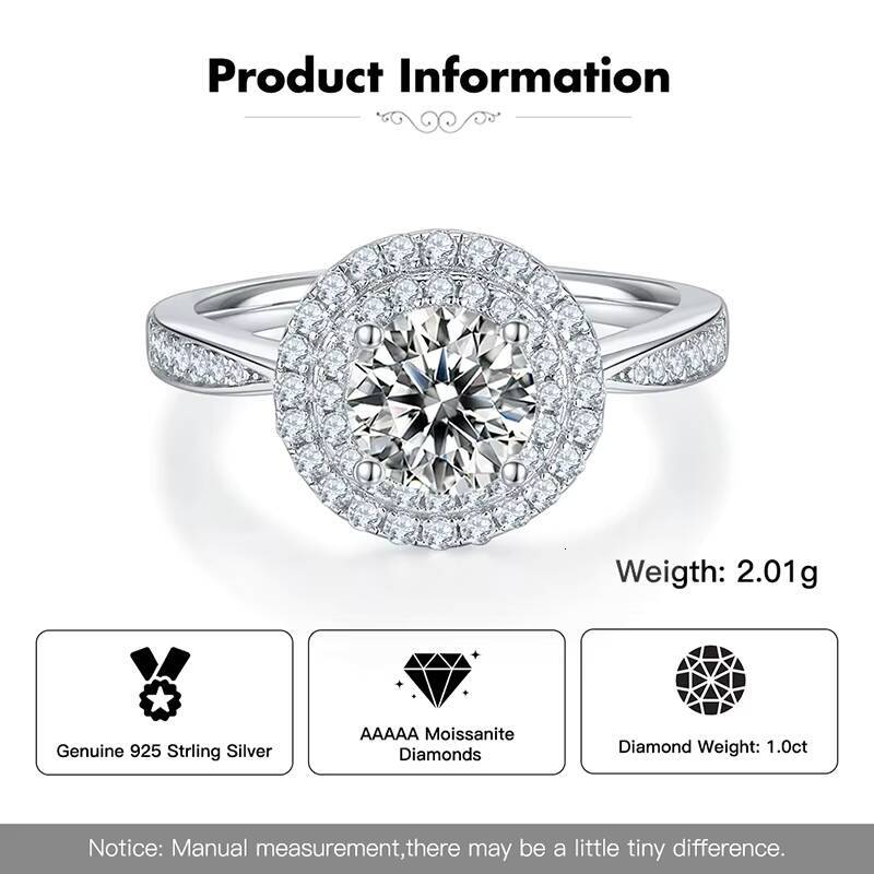 SMR96 Wholesale 925 Sterling Silver Wedding Engagement Rings Round 1CT Moissanite Ring for Women Rhodium Plated