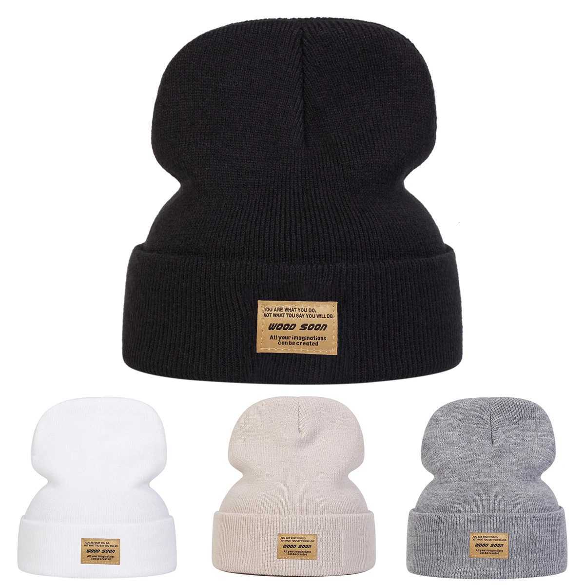 Unisex WOOD SOON Sewing Label Beanies Hats Autumn and Winter Warm Knitted Hat Hip Hop Boy Girls CapsXJ251023
