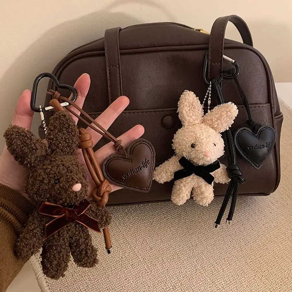 Kawaii Plush Bunny Keychain Leather Heart Pendant Cartoon Doll Bag Charm Car Keychain Couples Bag Pendant Accessories Z251023