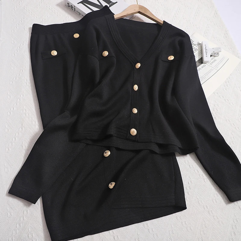 Women Knit Slim Sweater Cardigan Skirts Sets Single Breasted Short Tops Blazer Long Skirt Set 2 Piece Fashion 251022