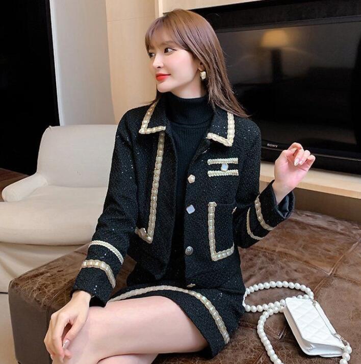 Women Tweed Jacquard Fragrant Suit Jacket Coat Top And Skirt Two Piece Set Elegant Chic Outfit Winter Workwear Party Clothing 250718