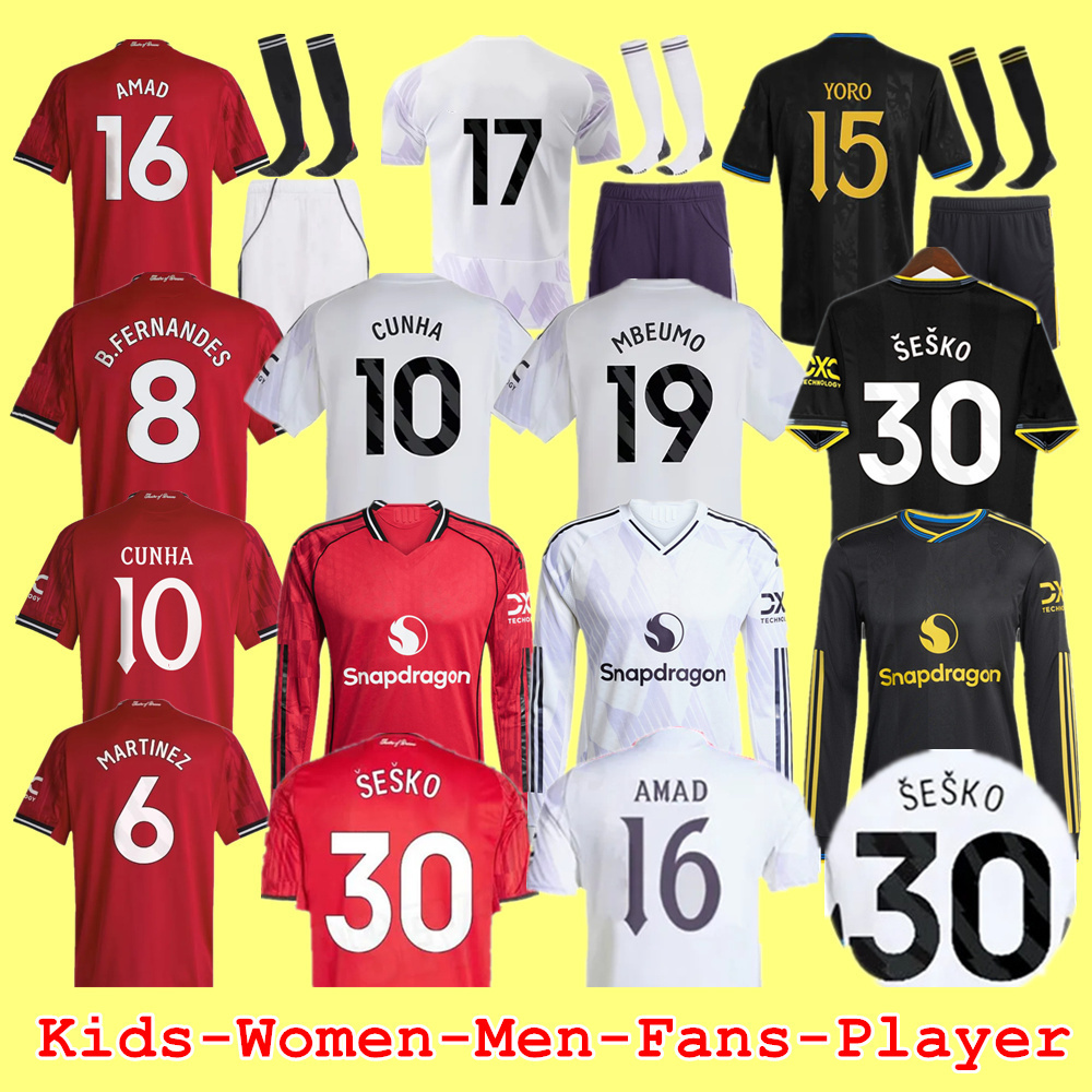 25 26 MBEUMO CUNHA SESKO Soccer Jerseys Sets AMAD MOUNT MARTINEZ B.FERNANDES Football Shirt Women Men Kids kit DE LIGT MAINOO Home Away 3rd Long Sleeve jersey 3XL 4XL