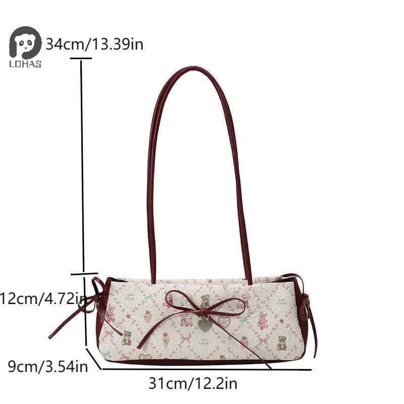 Fashion Sweet Bow Shoulder Bag Cartoon Print Underarm Bag Female Tote Bag Versatile Large Capacity Commuter Handbag Holiday GiftL251023