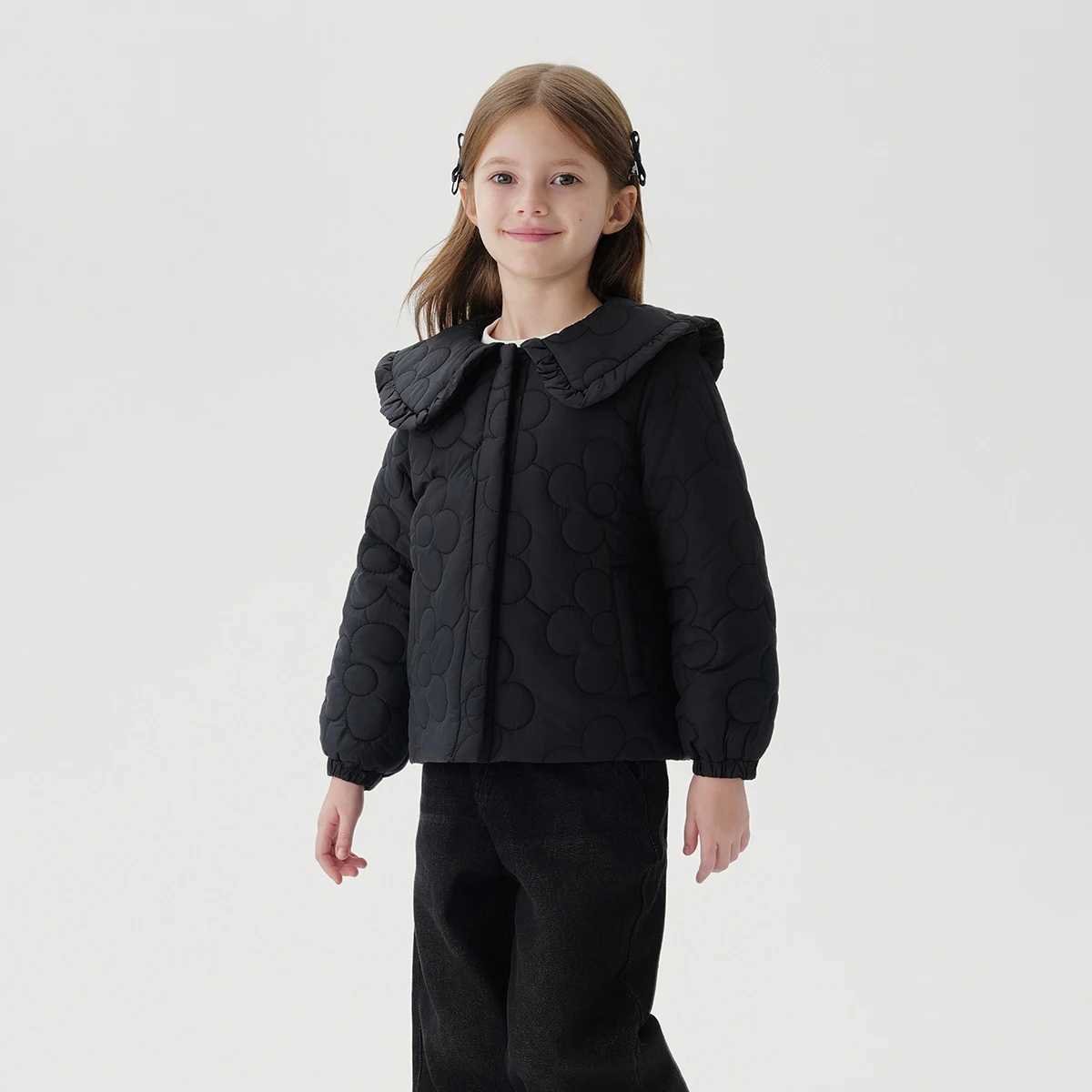 MARC JANIE Girls Peter Pan Collar Quilted Padded Jacket Long Sleeve Ultralight Coat Kids Lace Tunic Tops 241198 Y251023