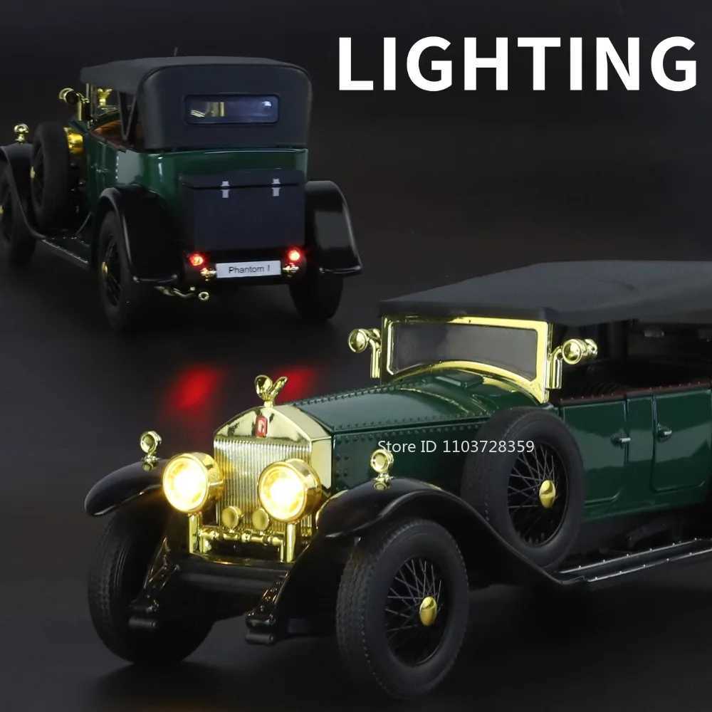 124 PHANTOM 500K Vintage Car Model Toys Alloy Diecast Sound Light Doors Opened Pull Back Shock Absorption for Children GiftsT251023